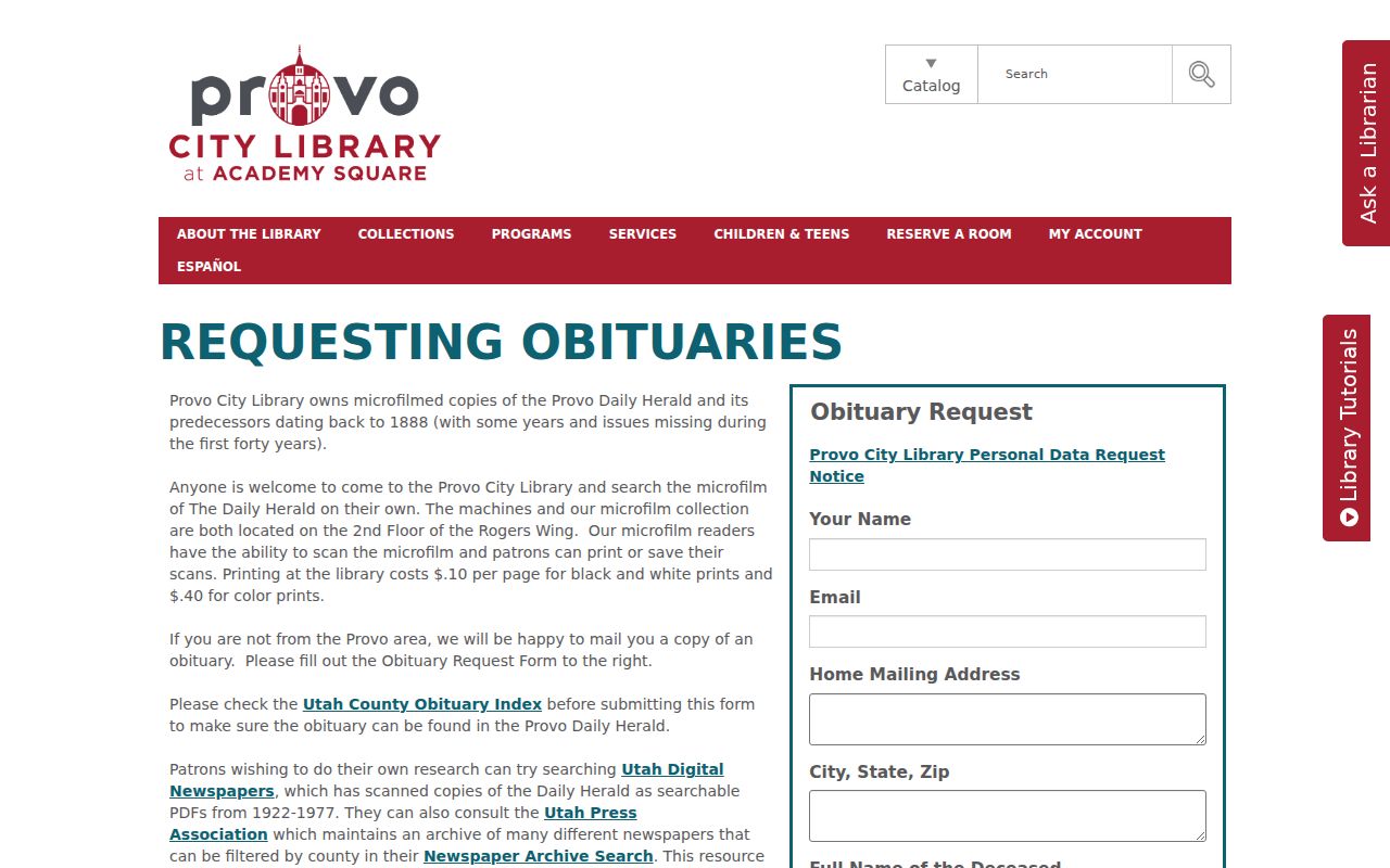 Utah County city directory obituary source