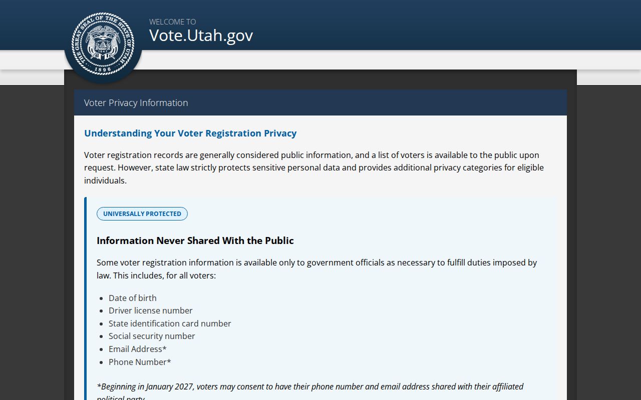 Utah County residents directory voter privacy