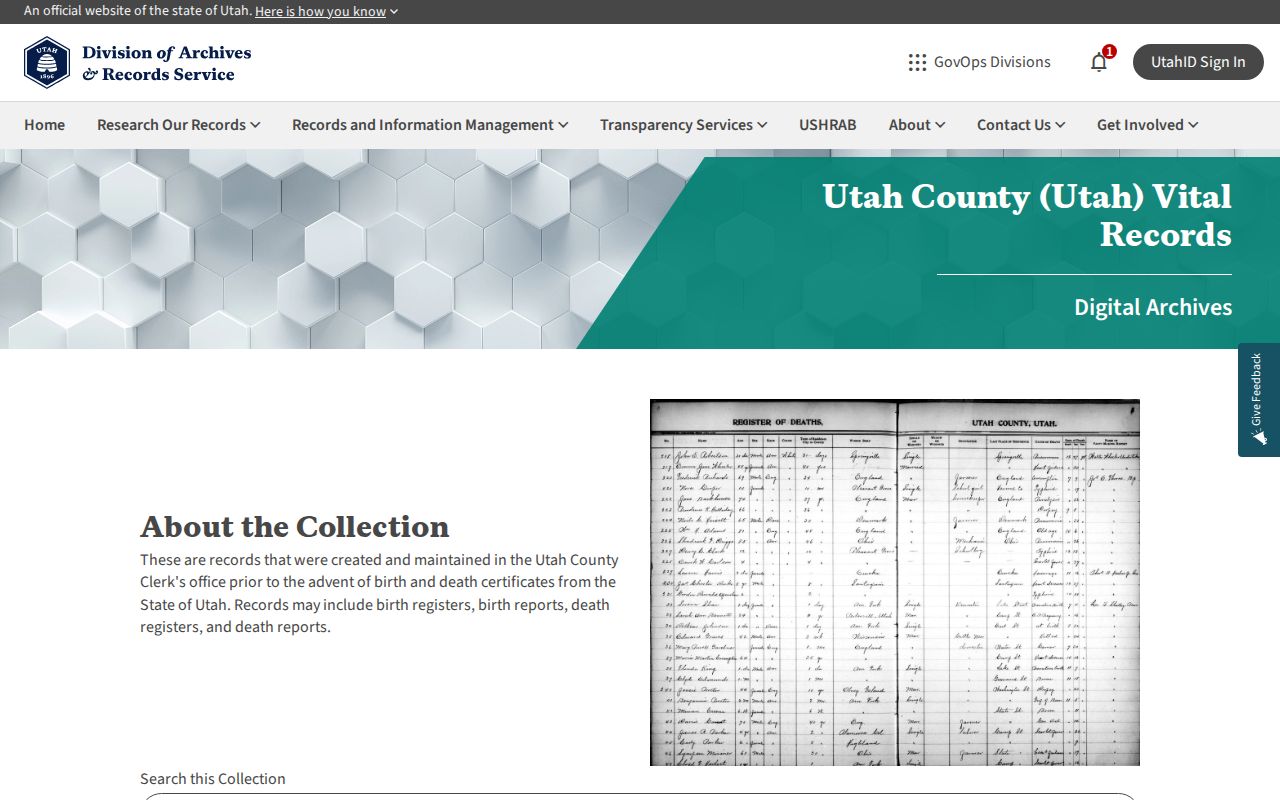 Utah County previous residents historical vital records